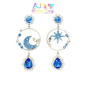 Crystal Paved Moon & Star Dangle Earrings